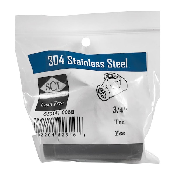 Smith-Cooper Stainless Steel Tee, 3/4 in. FPT x 3/4 in. FPT x 3/4 in. FPT, 304 Stainless Steel S3014T 006B - main